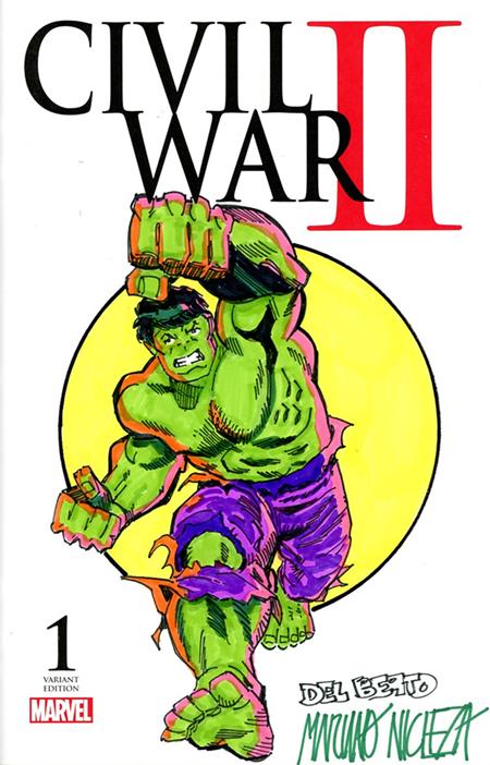 DF MARVEL COMICS COMMISSIONED COVER ART SIGNED AND REMARKED BY MARIANO NICIEZA AND JOE DELBEATO WITH A HULK SKETCH CB (11/25/2026)