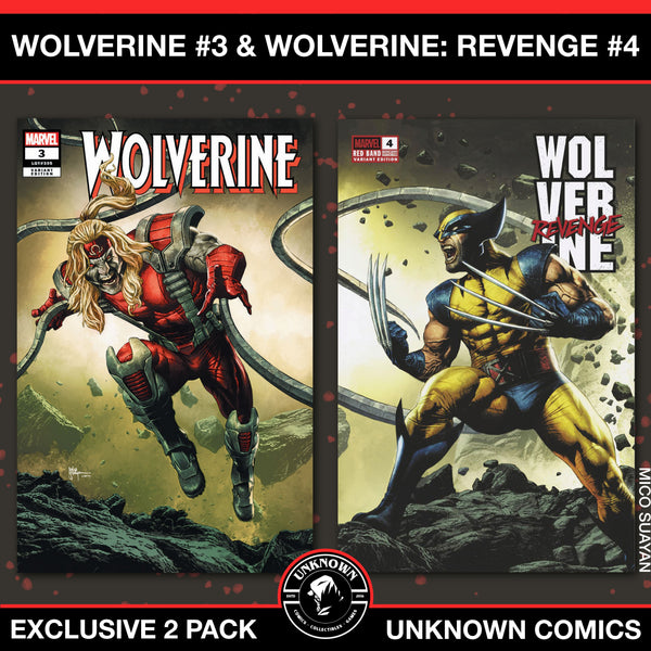 [2 Pack] Wolverine #3 & Wolverine: Revenge - Red Band #4 Unknown Comics MICO SUAYAN Connecting Cover Exclusive Var [Polybagged] Explicit Content (01/22/2025)