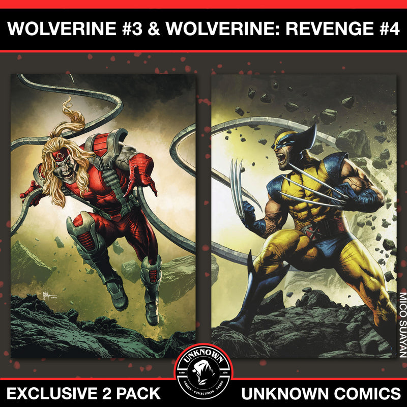 [2 Pack] Wolverine #3 & Wolverine: Revenge - Red Band #4 Unknown Comics MICO SUAYAN Connecting Cover Exclusive Virgin Var [Polybagged] Explicit Content (01/22/2025)