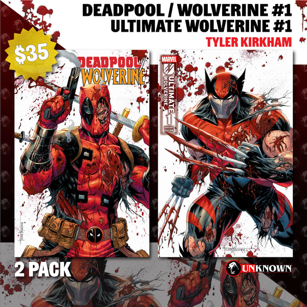 [2 PACK] Deadpool / Wolverine #1 & Ultimate Wolverine #1 Unknown Comics Tyler Kirkham Exclusive Var (01/15/2025)